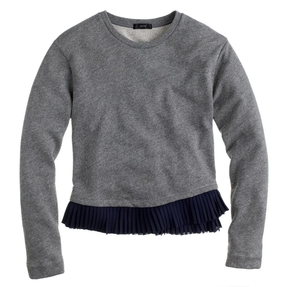 J.CREW Ruffle Pleated Hem in Heather Gray Crew Sweatshirt Top